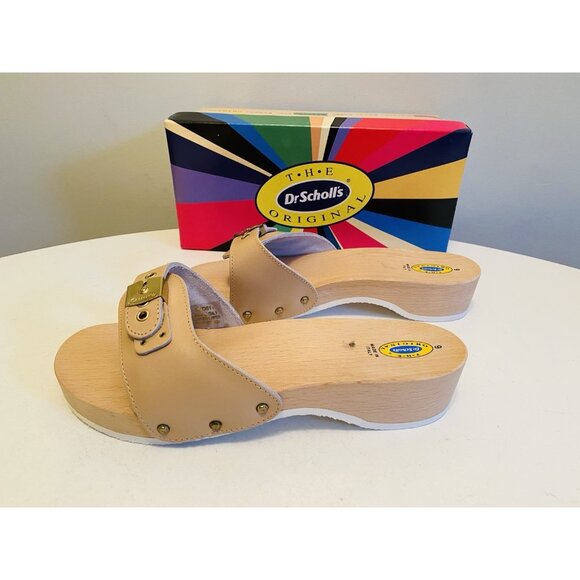 Dr Scholls Women Size 9 M Wood Exercise Clog Sandal Tan Leather Slide Shoe New - Picture 4 of 13